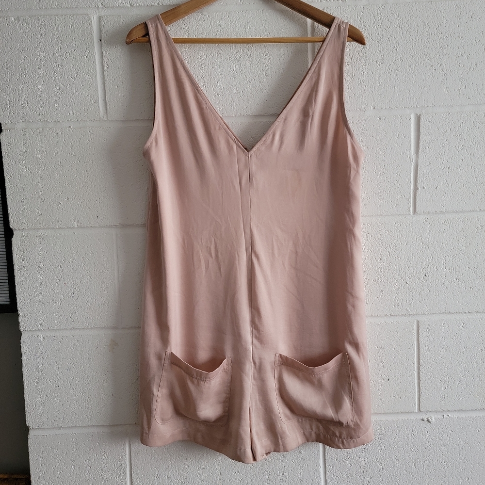 Guess Champagne Satin Romper w/ Front Pockets